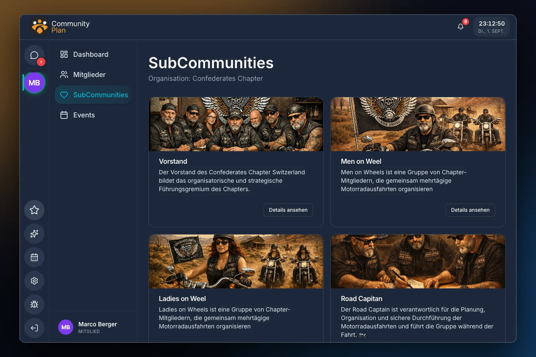 Community Plan SubCommunities - Untergruppen des Vereins mit eigenen Bildern und Beschreibungen